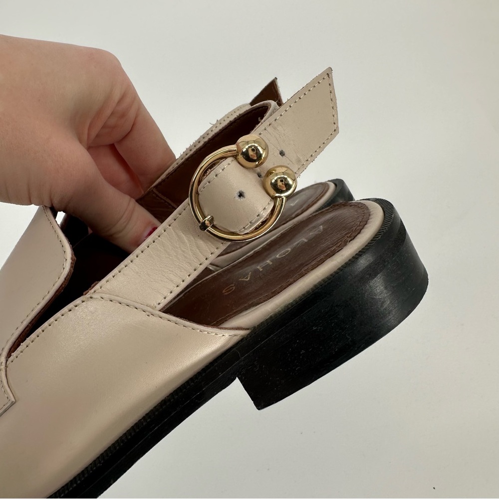 Alohas Abe Slingback Leather Loafer Mules Cream Square Toe Low Heel Size 38 7.5 - Picture 6 of 9